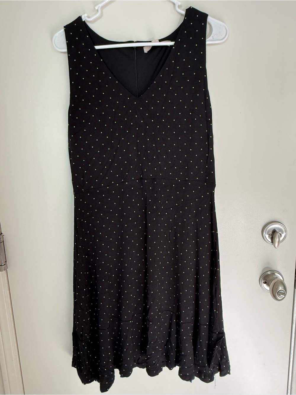 LOFT Black V-Neck Midi Dress with White Dot Print